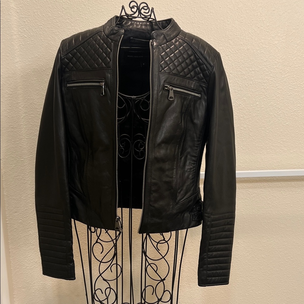 Marc New York Andrew Marc Black Leather Quilted Women Moto Jacket